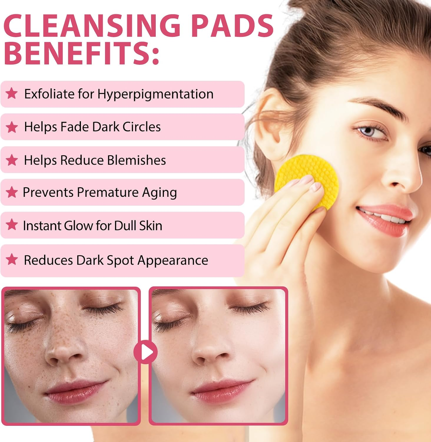 Turmeric Cleansing Pads, Kojic Acid and Turmeric Cleansing Pads Helps Balance Skin Oil and Water, Remove Excess Keratin from the Body'S Skin (Pink) image number 3