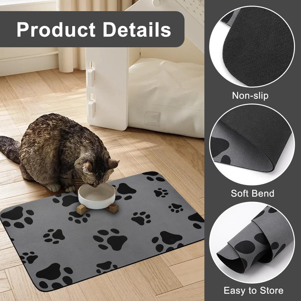 Bowl Mat Dog and Cats, Pet Feeding Bowl Mat 60 X 40 Cm Petfood Mat Cat Mat Food Non-Slip Dog Bowl Mat Absorbent Quick Drying Feeding Mat Cats (Grey) image number 5