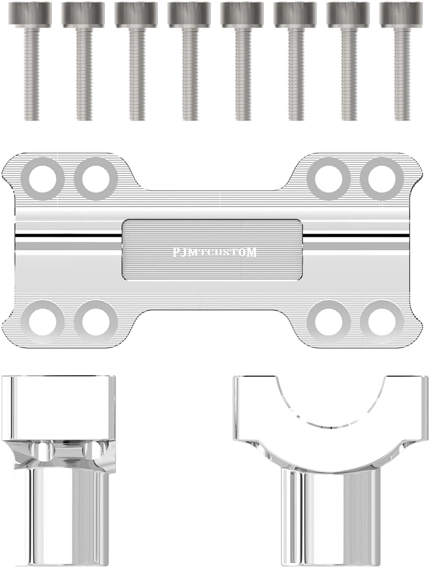 Chrome 1 1/4 Handlebar Risers with Clamping Cover Fits for Harley Davidson Softail Dyna FLS FXD Road King Tourings with 1.25" Knurl Center (Chrome) image number 4