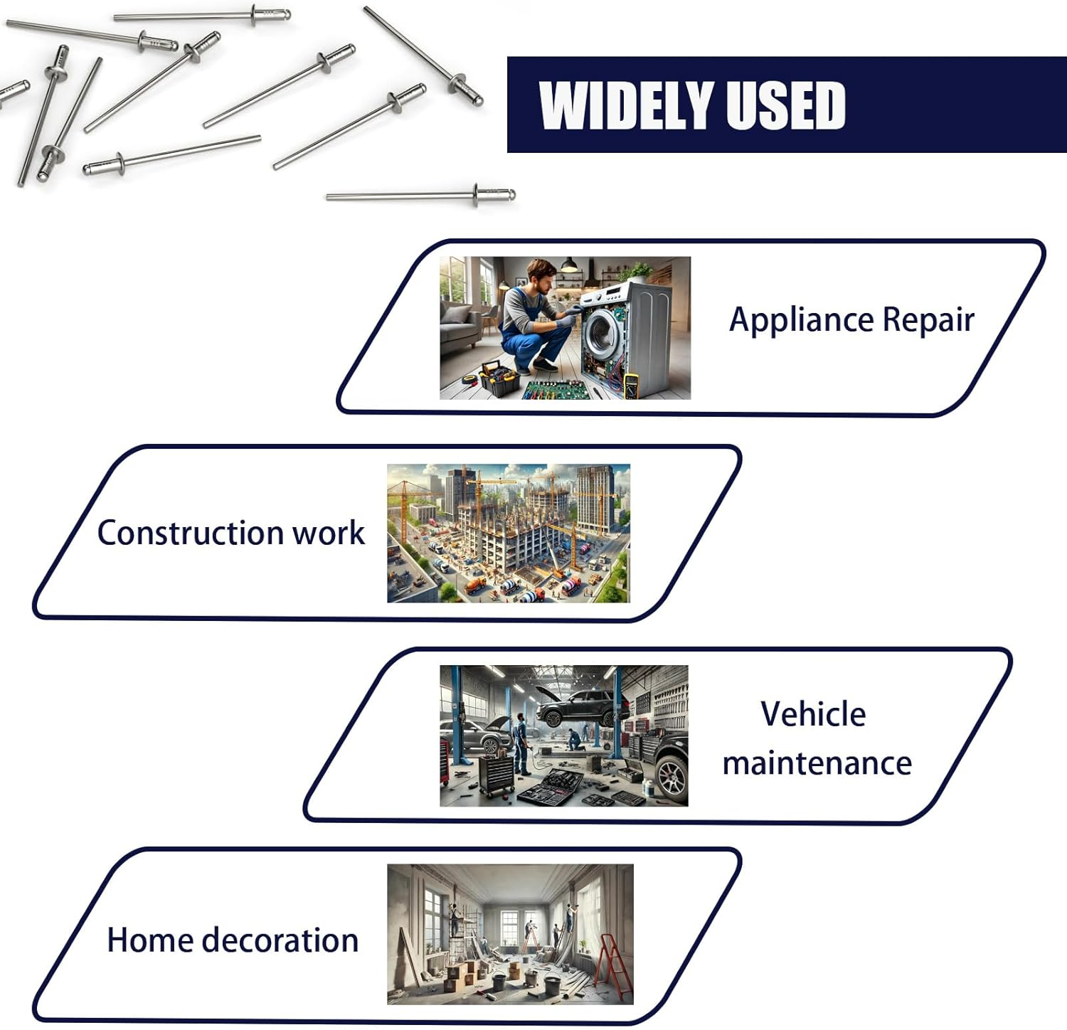Blind Rivets Assortment Kit 1000 Pcs - Aluminum Pop Rivets (1/8 4 Sizes) Corrosion-Resistant Fasteners for Automotive, Construction, Metalworking - Bulk Multi-Size Rivet Kit with Durable Case image number 3