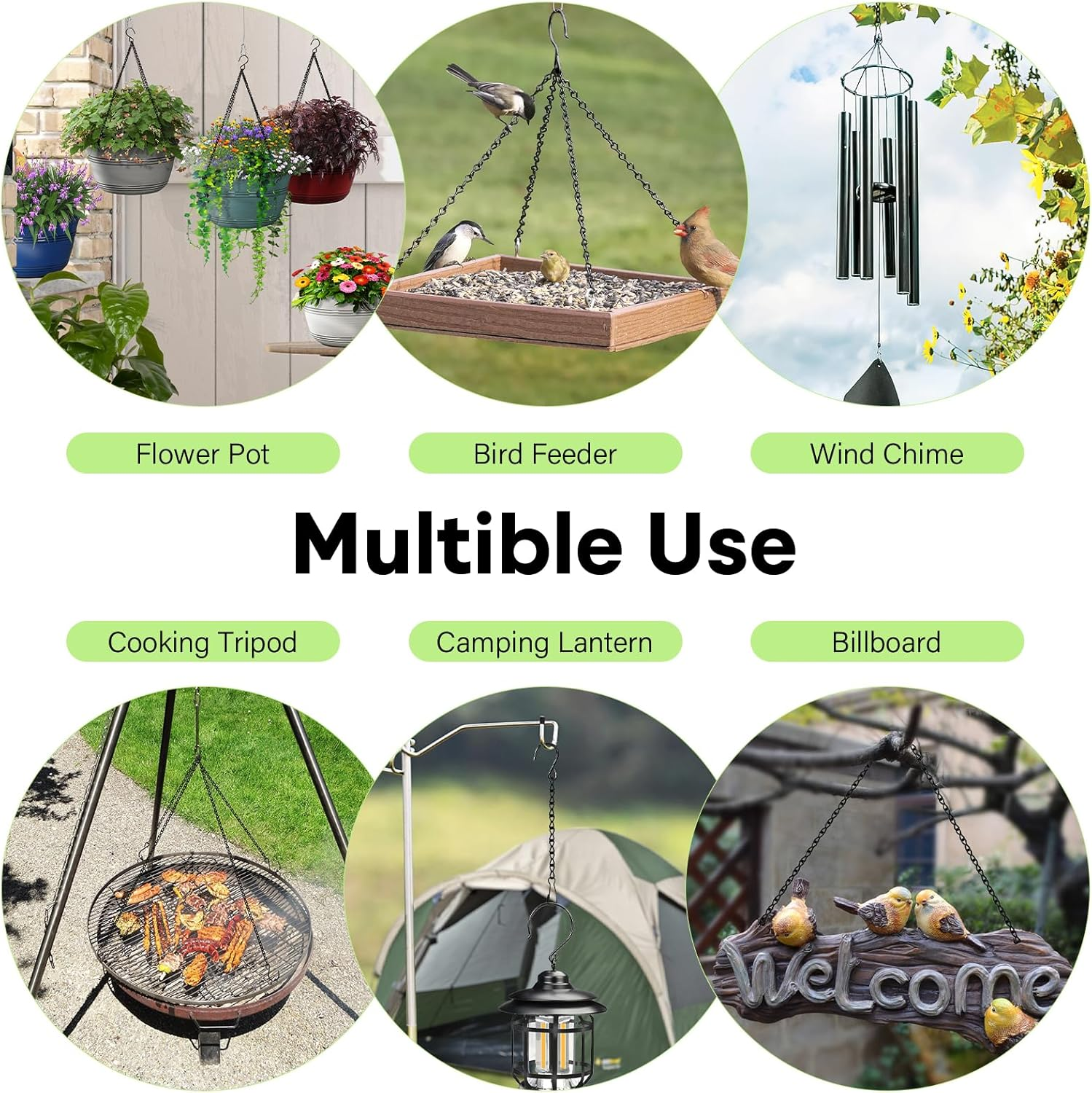 Upgraded 180&rdquo;Heavy Duty Metal Hanging Chains with Hanging Basket Hooks Set for Planters,Birdcage,Birds Feeder,Grow Lights,Lanterns,Billboards,Wind Chime and Ornaments,Chain Hooks Diy,Black image number 6