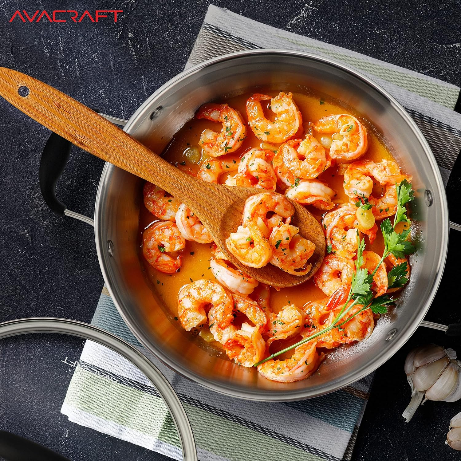 AVACRAFT 18/10 Stainless Steel Everyday Pan, Stir Fry Pan with Five-Ply Base, Chef&rsquo;S Pan with Glass Lid, Multipurpose Stewpot Skillet, Saute Pan, Casserole in Pots and Pans (9 Inch) image number 3