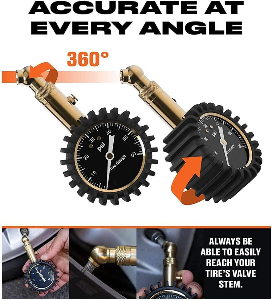 Tire Pressure Gauge - (0-60 PSI) Heavy Duty, Accurate with Glow Dial, Low - High Air Pressure Gauge image number 5