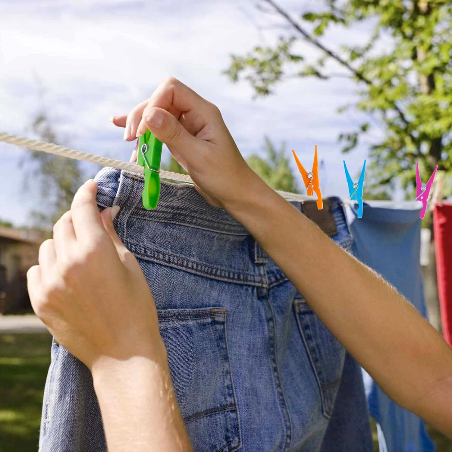72Pcs Colored Plastic Clothespins, LIOUCBD Colorful Clothes Pins Heavy Duty Outdoor for Hanging Clothes, Rainbow Clothes Pegs for Classroom, Clothesline Crafts Picture Photo Food Towel Clips image number 6