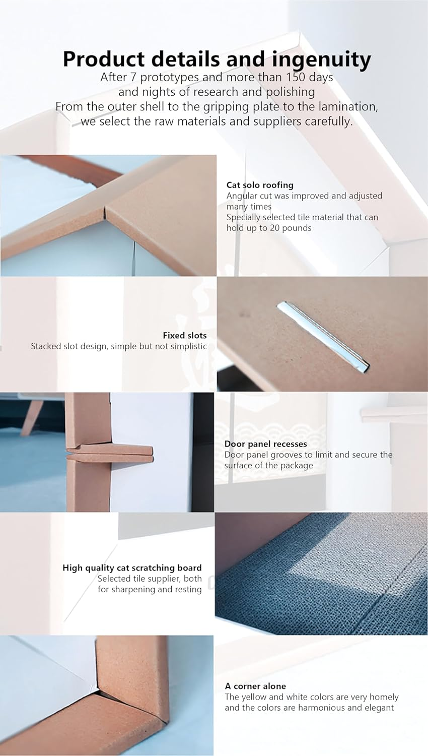 Multi-Functional Japanese-Style Pet Cat Villa Scratcher Claw Grinder Paper House (White Wall Yellow Door White Curtain) image number 6