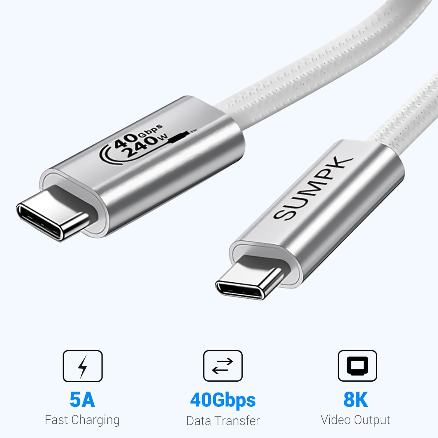 240W USB C Cable 2M, SUMPK USB4 Cable with 40Gbps High Speed Data Transfer, Single 8K/Dual 4K Display Compatible for Thunderbolt 4/3 Monitor/Hub/Docking Stations, Iphone 15 Pro Max image number 1