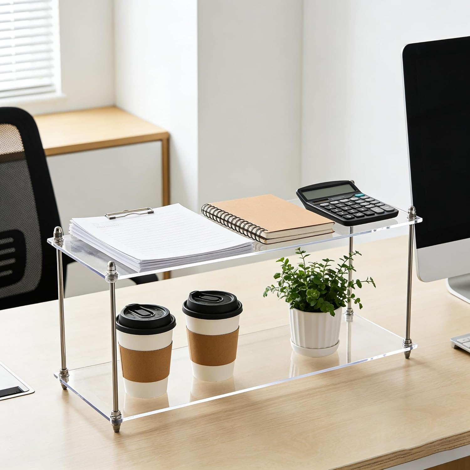 Hbluefat Acrylic Desktop Organizer Shelf, Multi-Tier Storage Display Rack, Clear Dresser Make up Perfume Shelving Unit for Home, Office, Bathroom, Countertop Organization (2-Tiers) - 2-Tiers image number 5