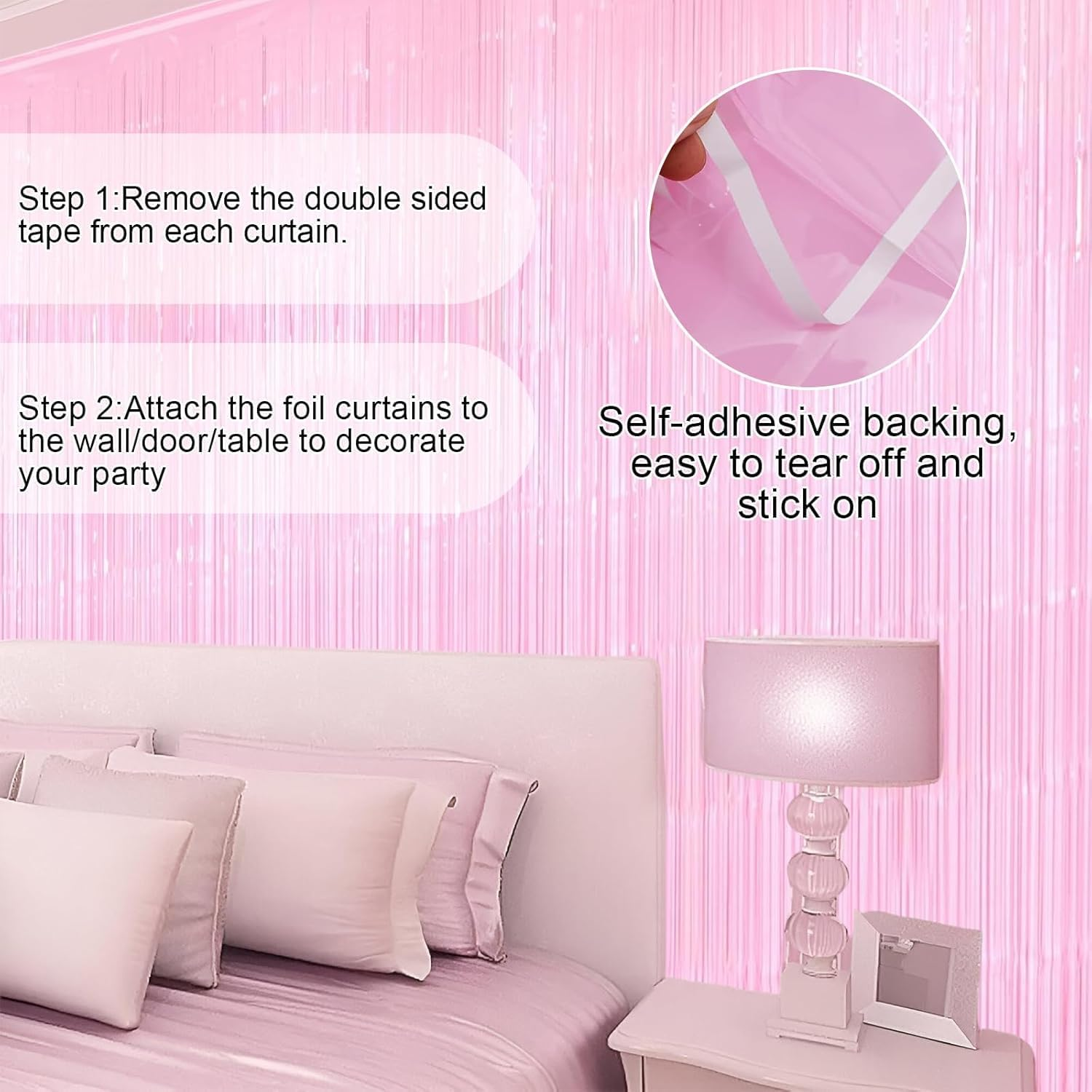 Backdrop Curtain Tinsel Streamers,4Pcs Foil Fringe Streamer Tinsel Curtains,Party Streamers Backdrop Curtains,Photo Booth Backdrop Foil Streamer for Party, Pink