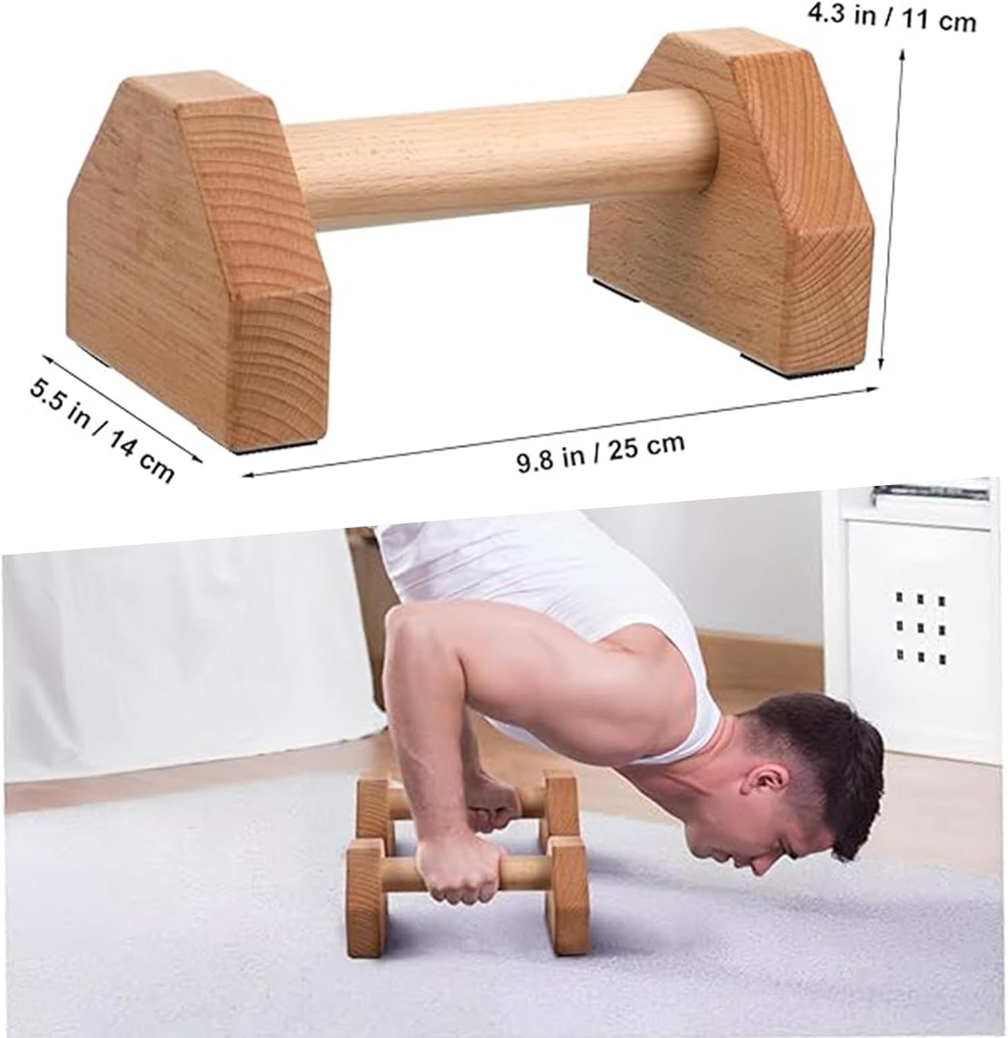 1 Pair Wooden Push up Handle for Floor with Accessories, Calisthenics Equipment for Handstand Pushups, Dips, L-Sit, Fitness Gymnastics, Home Workout, Durable & Stable Push up Bars for Men & Women image number 4