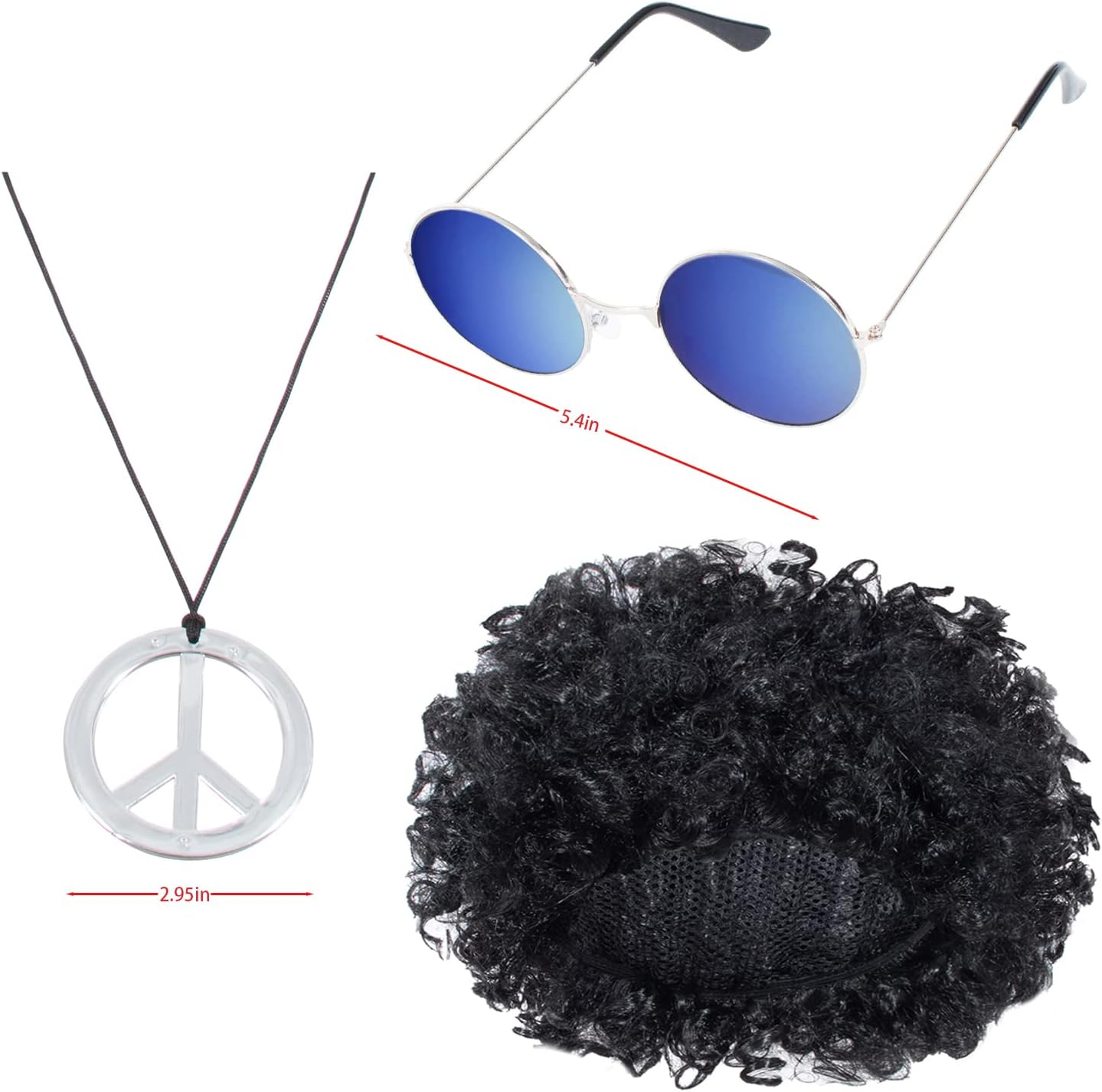 4 PCS Hippie Costume for Mens 60S 70S T-Shirt Afro Wig Accessories Set for Party Cosplay image number 5