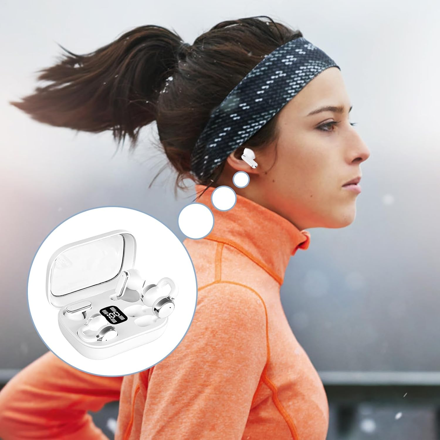 In-Ear Earbuds | 2 in 1 Wireless Earbuds Clip on Ear Buds,Noise Cancelling Electronic Accessories LED Display Long Playtime Sport Headphone for Game Running Gym