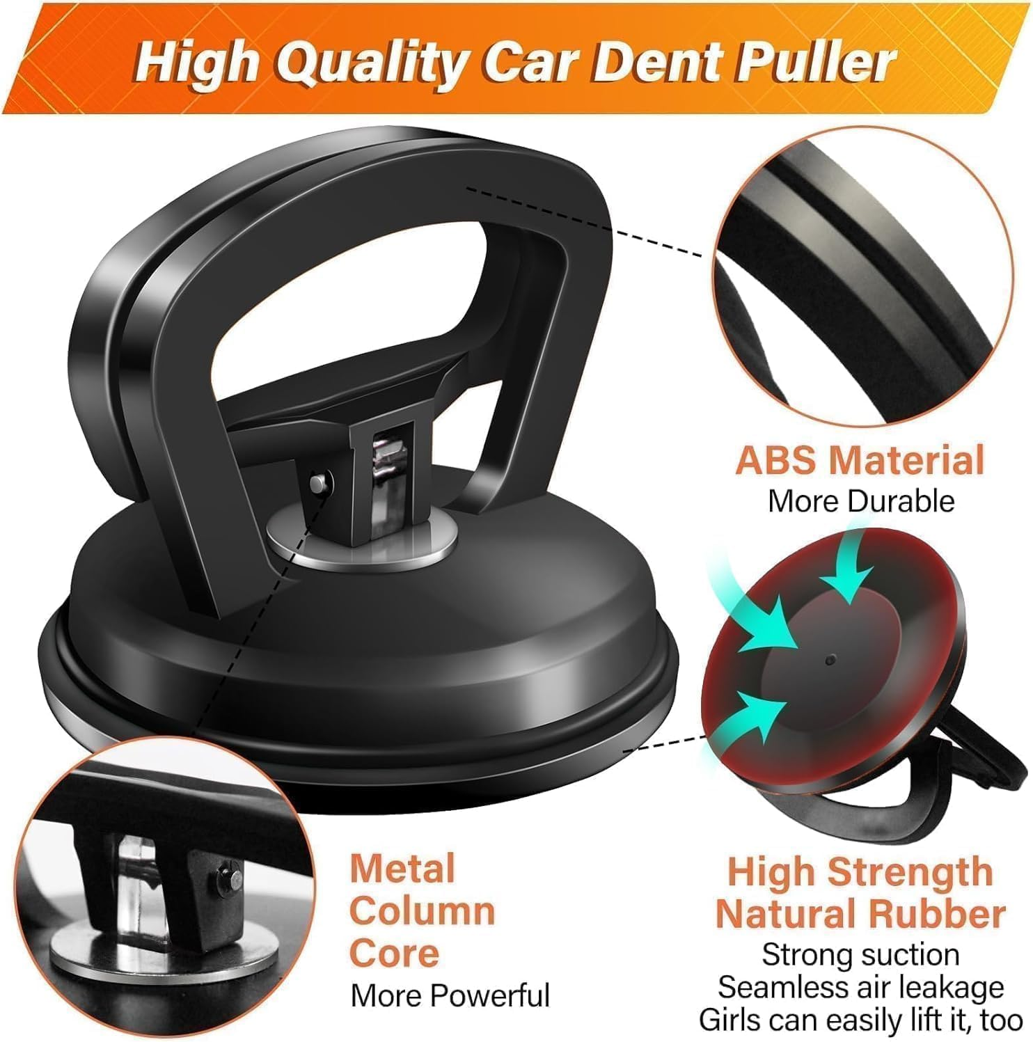 Tiantanghu Dent Puller,3 Pack Car Dent Puller Car Dent Removal Kit Suction Cup Dent Puller Dent Remover Tool and Dent Repair Kit Handle Lifter for Cars Body,Glass,Screen,Objects Moving (Black+Orange) image number 4