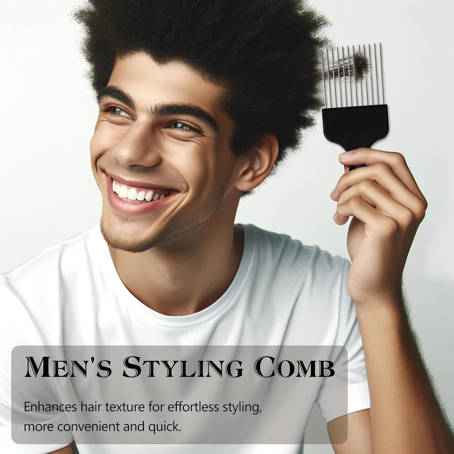 Stylish 3-Piece Black Metal Afro Hair Pick Set: Stainless Steel Wide-Tooth Combs with Classic Fist Design, Essential for Curly & Afro Hair Care and Styling image number 4