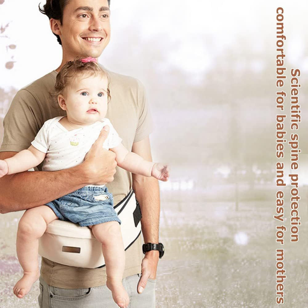 Hip Seat Carrier with Pockets,Front Hip Seat Carrier,Ergonomic Adjustable Waistband,Anti-Slip Seat Surface,For Carrying,Feeding(Beige) image number 3