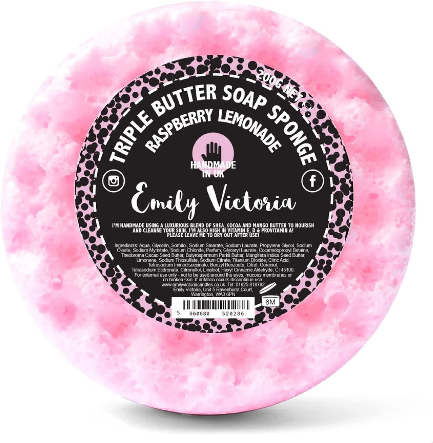 Emily Victoria Triple Butter Soap Sponge - Raspberry Lemonade Citrus & Sweet Scent 200G