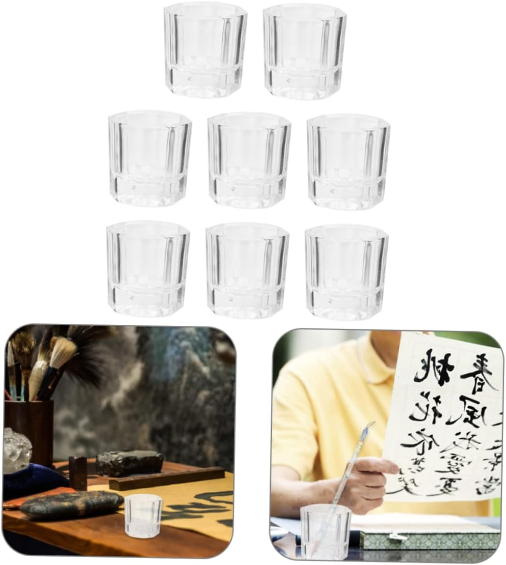 ELAYARD 8Pcs Glass Nail Art Cleaning Cup Durable Manicure Liquid Holder for Nail Pen Washing Thick Base for Stability Mixing and Cleaning image number 1