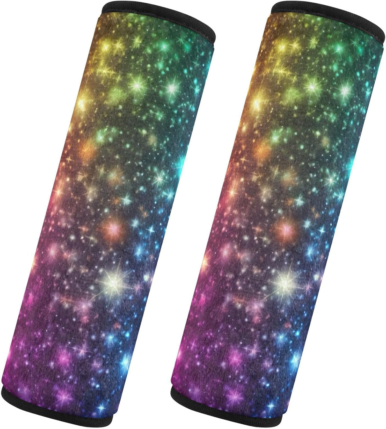 Rainbow Stars Glitter Seat Belt Covers in Soft Polyester Flannel, Adjustable Car Seat Belt Cover, Kids Seatbelt Cushion image number 1