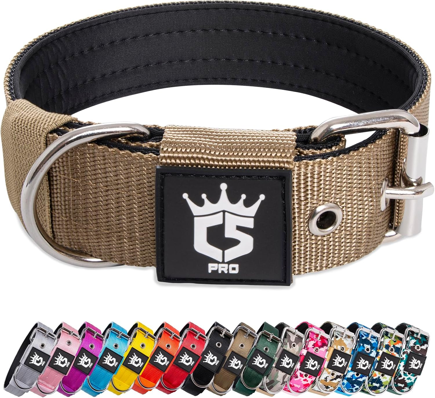 TSPRO Tactical Dog Collar 1.5 Inch Wide Dog Collar Military Grade Strong Dog Collar Thick Dog Collar Heavy Duty Metal Buckle Dog Collar(Khaki-M) image number 4