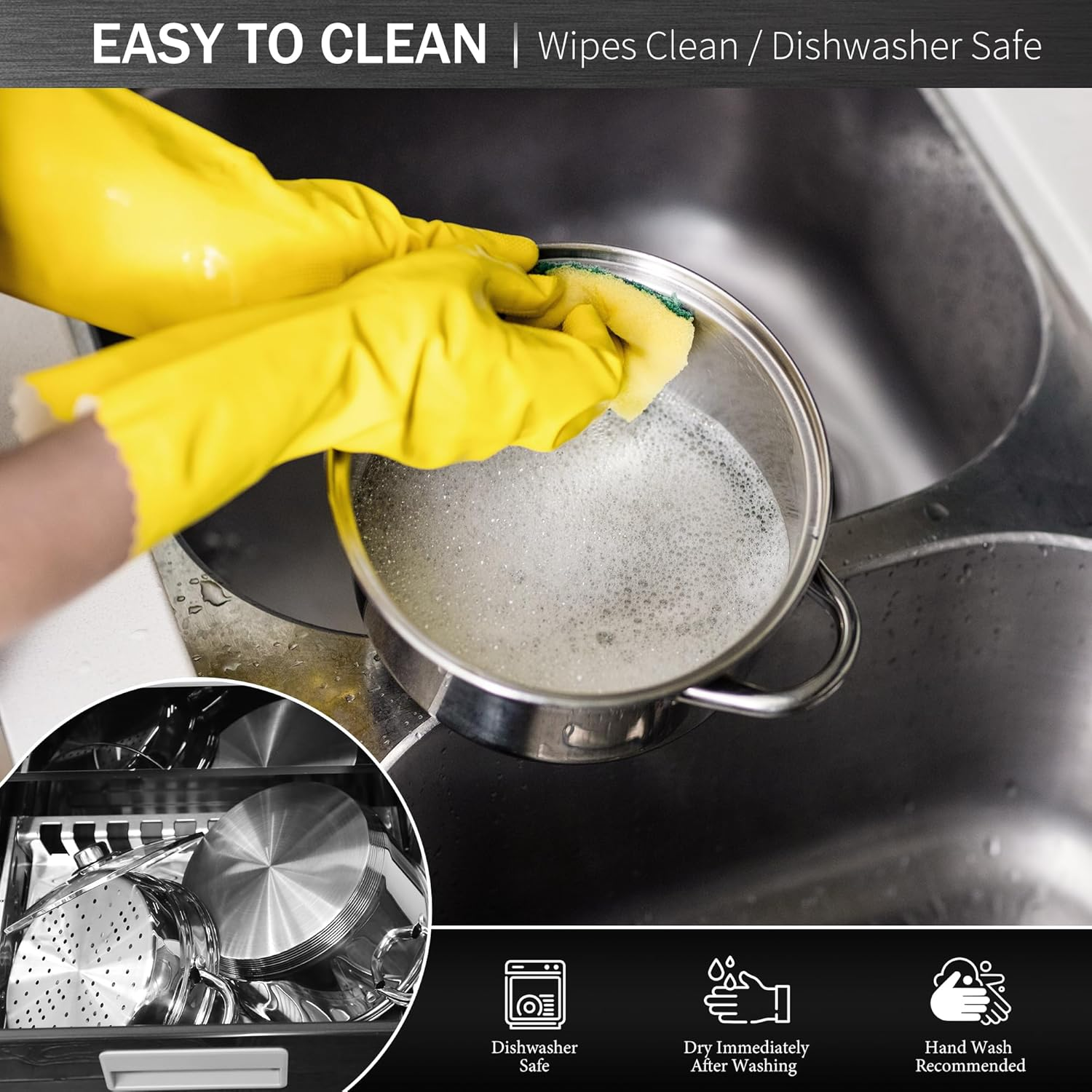 ASKSCICI 6 Quart 18/10 Stainless Steel Tri-Ply Stockpot with Tempered Glass Lid, Multipurpose Steamer Insert Compatible with All Cooktops, Non-Toxic, Oven and Dishwasher Safe, Silver Steamer Pot image number 5