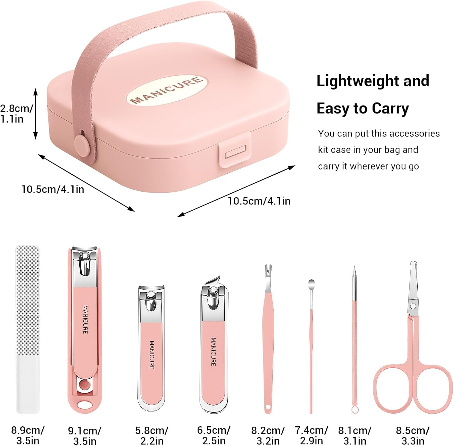 Nail Clipper Set,8-In-1 Nail Kit,Stainless Steel Manicure Set,Tweezers and Nail File Kit Travel Portable, Nail File Nail Cutter Set for Men/Women (Pink)