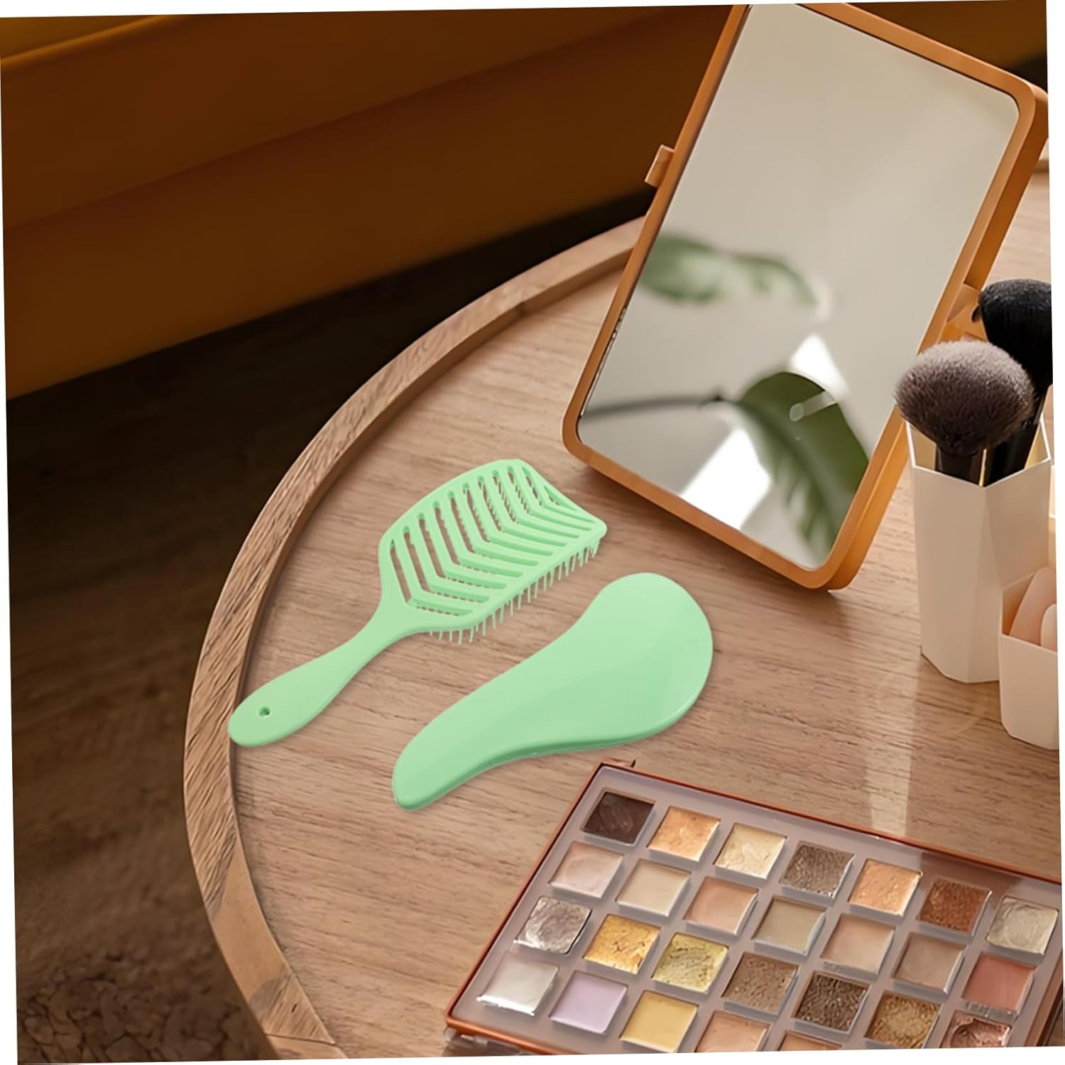 MERRYHAPY Candy Color Hair Styling Comb Set 2Pcs V-Shaped Hollow Scalp Massage Combs for Women Volumizing Hair Root Lifting Detangling Brush Green - Rosy image number 4