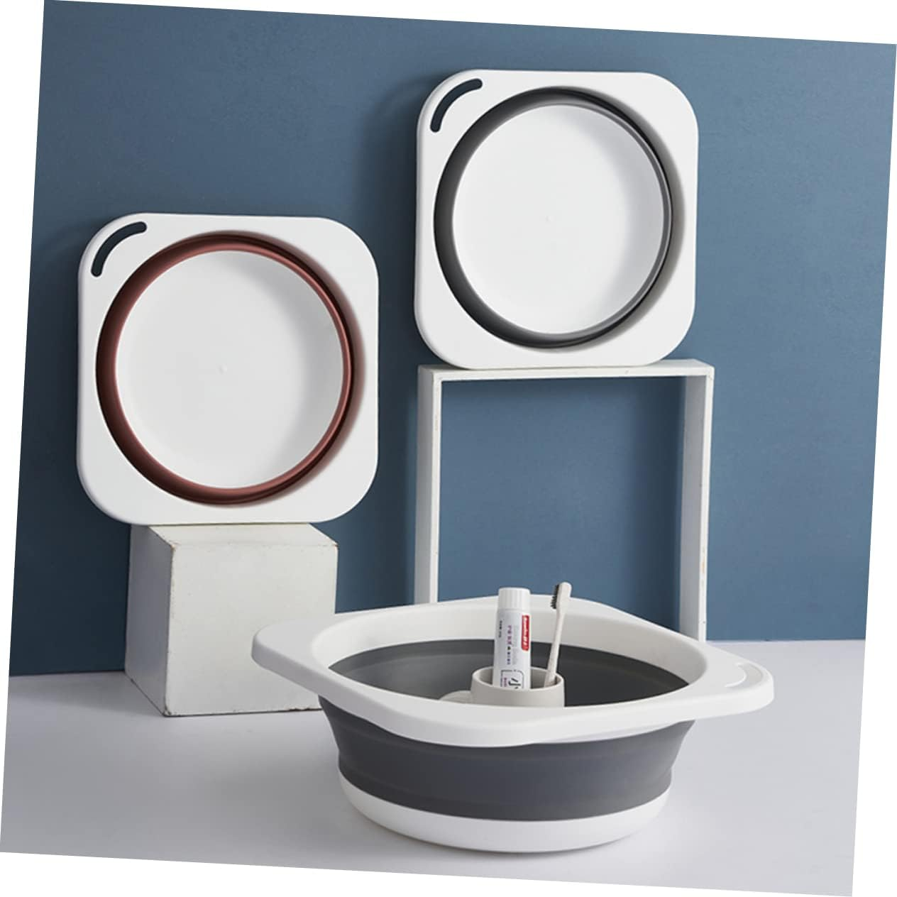 Foldable Face Wash Basin Bathroom Basin with Space-Saving Hanging Handles Easy to Carry Medium Size for Baby'S Face Washing and Outdoor Cleanup image number 4