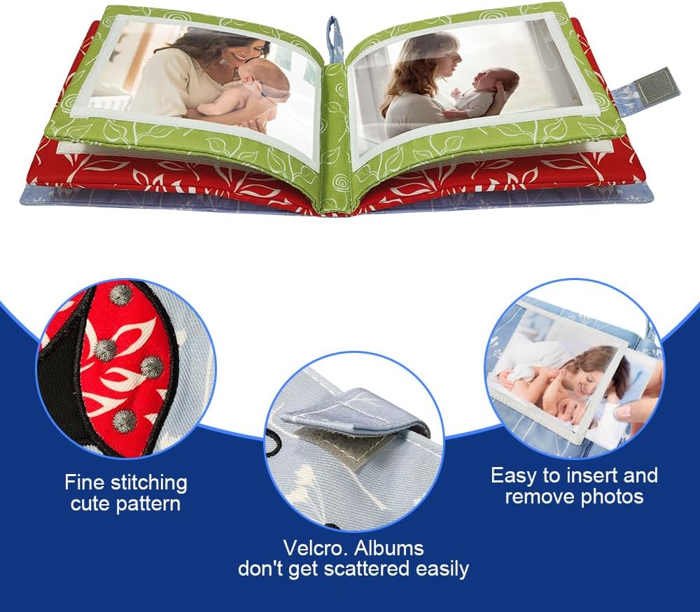 Baby Soft Photo Albums - My First Family Album, Soft Cloth Photo Book, Baby Safe, Holds 4X6 Photos (Blue)