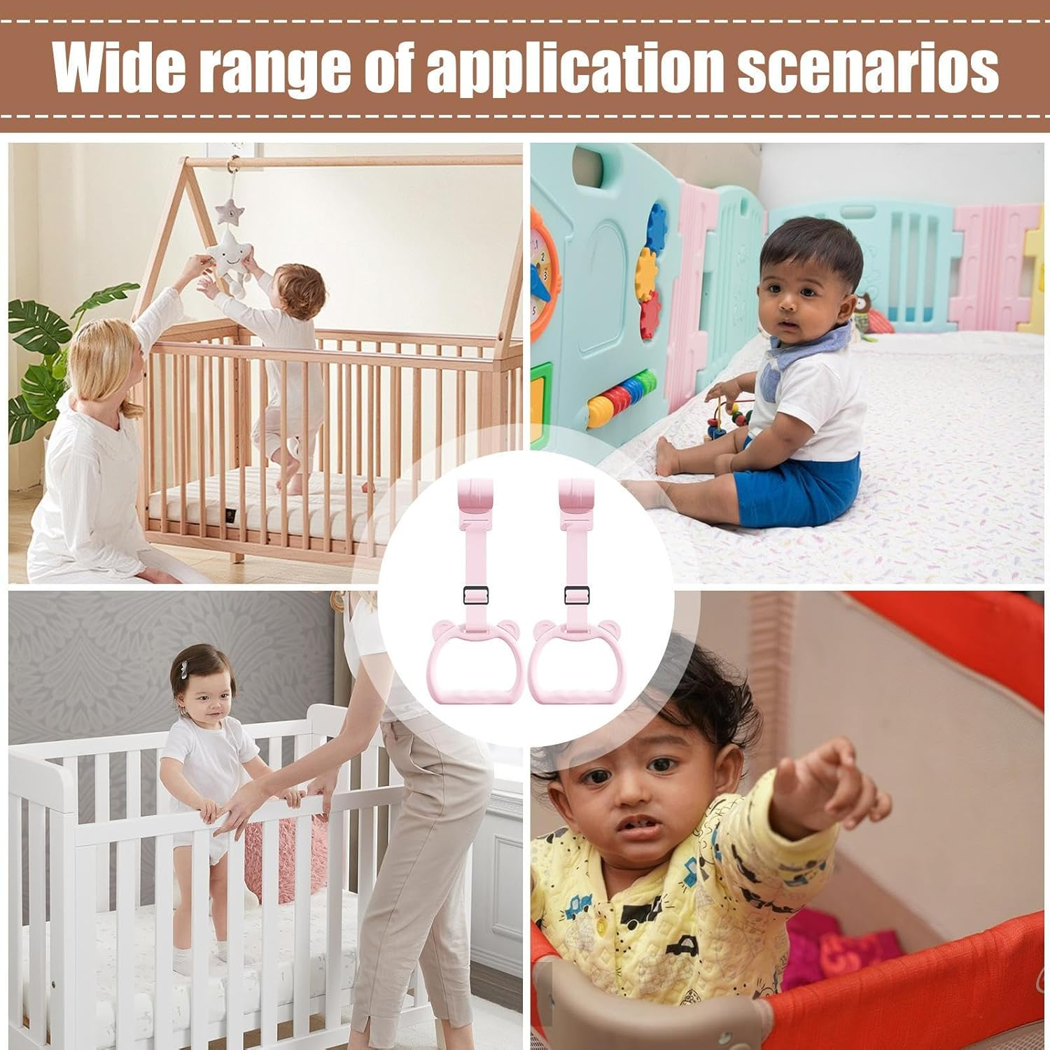 Crib Pull up Rings - Baby Crib Pull Rings,Toy Strap Handle Grip Cot Accessories for Boys Exercise Walking Practice Yard Play - Grey image number 3