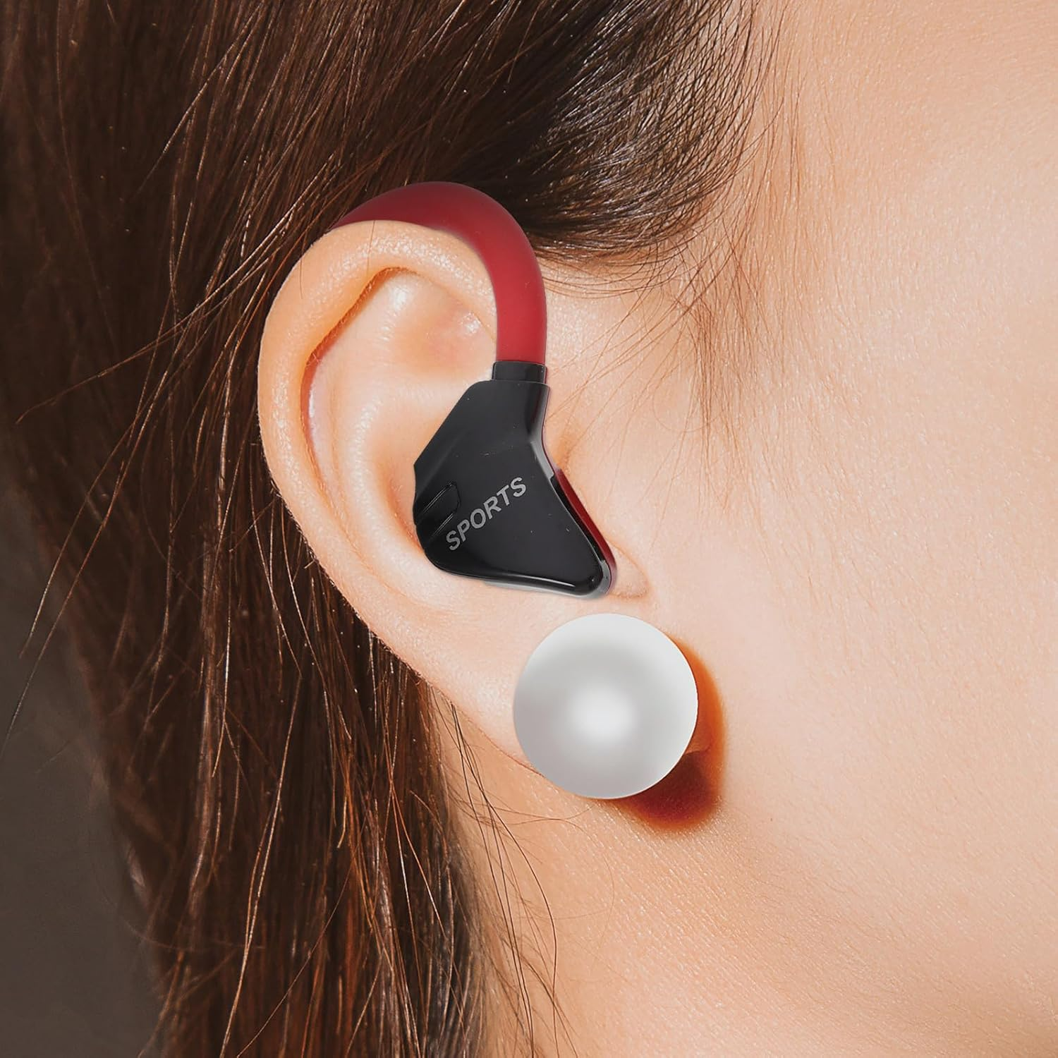 GRIRIW Wired Sports Earbuds with Ear Clip, Red Lightweight Headset with Inline Microphone, Bass-Enhanced Earphones for Running and Outdoor Use, Compatible with Smartphones image number 1