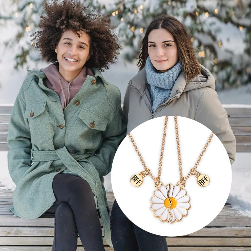 BFF Necklaces for 2 Girls Daisy Butterfly Avocado Matching Heart Necklace Friendship Gifts for Best Friends Sisters Besties - Flower image number 2