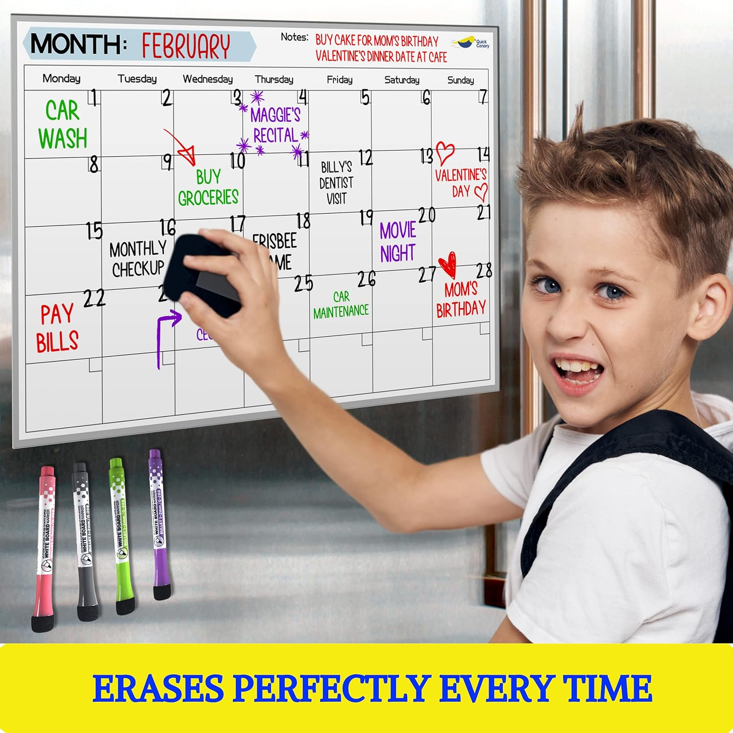 Magnetic Dry Erase Calendar for Refrigerator - 17X12&rdquo; Monthly Calendar Whiteboard for Fridge - No Stains or Ghosts - White Board Planner - 4 Dry Erase Markers and Large Eraser image number 6