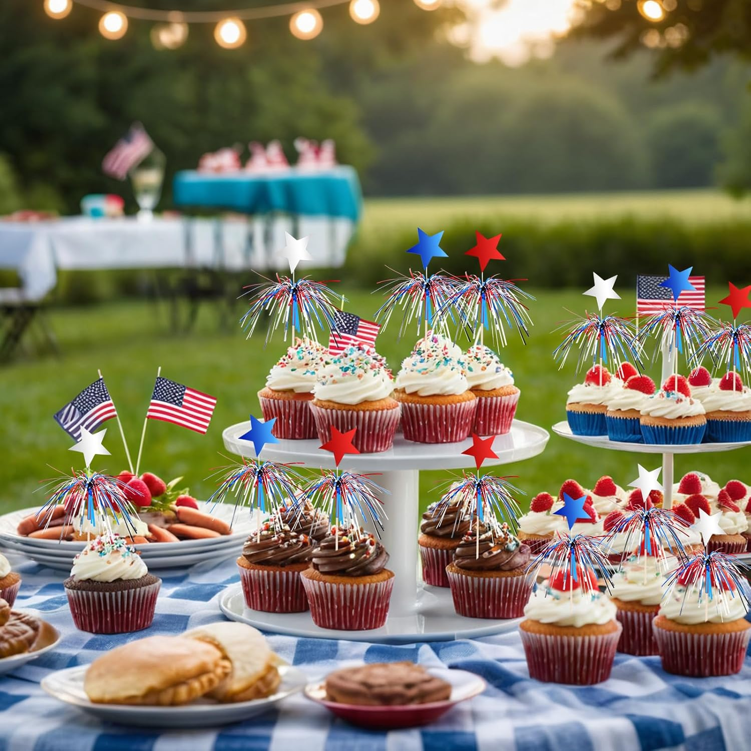 BOARDFEB 4Th of July Cocktail Picks 100Pcs, Patriotic Firework Picks with Red White Blue Stars Cocktail Sticks Cupcake Toppers Toothpicks for 4Th of July Party Food Drinks Appetizers Picks Decorations image number 6