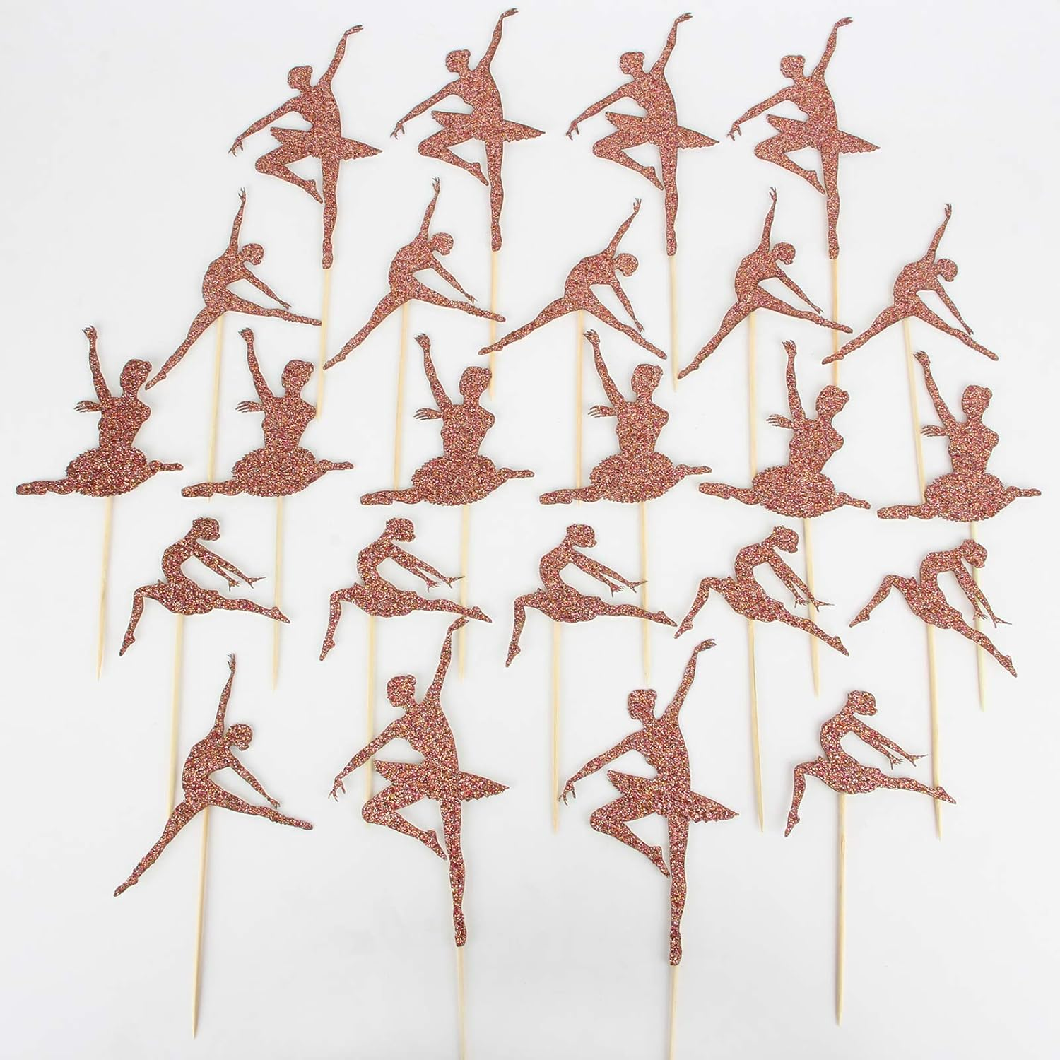 Monmon & Craft 24 Pcs Ballerina Cupcake Toppers for Girl Birthday / Welcome Baby Girl / Girl'S 1St Birthday Party Cake Decorations / Rose Gold Glitter Ballet Girl Cupcake Toppers image number 1