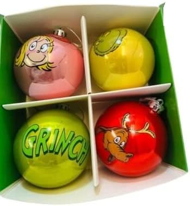 The Grinch Christmas Tree Decoration Dr Seuss Baubles Home Decor Hanging Seasonal Decoration Festive Item NEW (Pack of 4 Baubles) image number 4