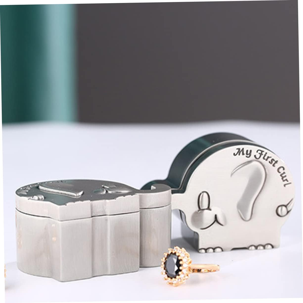 Fetal Hair Collection Box Metal Small Hair Teeth Storage Box Silver for Newborn Keepsake and Elephant Shower image number 3