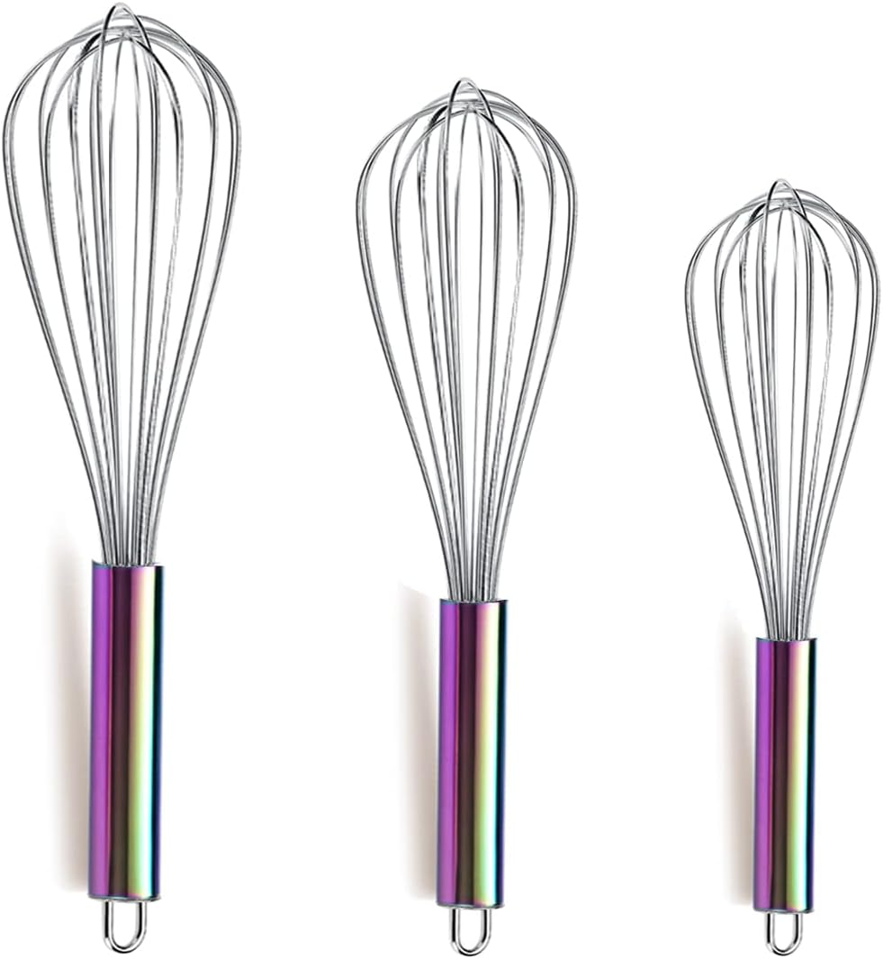 Berglander 3 Pack Stainless Steel Whisks 8",10",12", Wire Whisk Set Kitchen Whisk (Pack of 3)