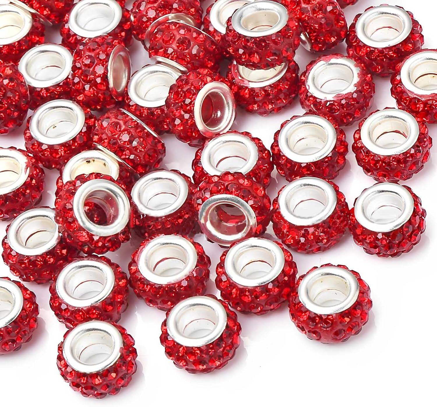 Shemboli 50 PCS Large Hole Beads Rhinestone European Beads Crystal Charm Beads Spacer Rhinestone Beads for Pens Making Bulk Beadable Pens Jewelry Making Supplies DIY Crafts Bracelet(Mix,12Mm)