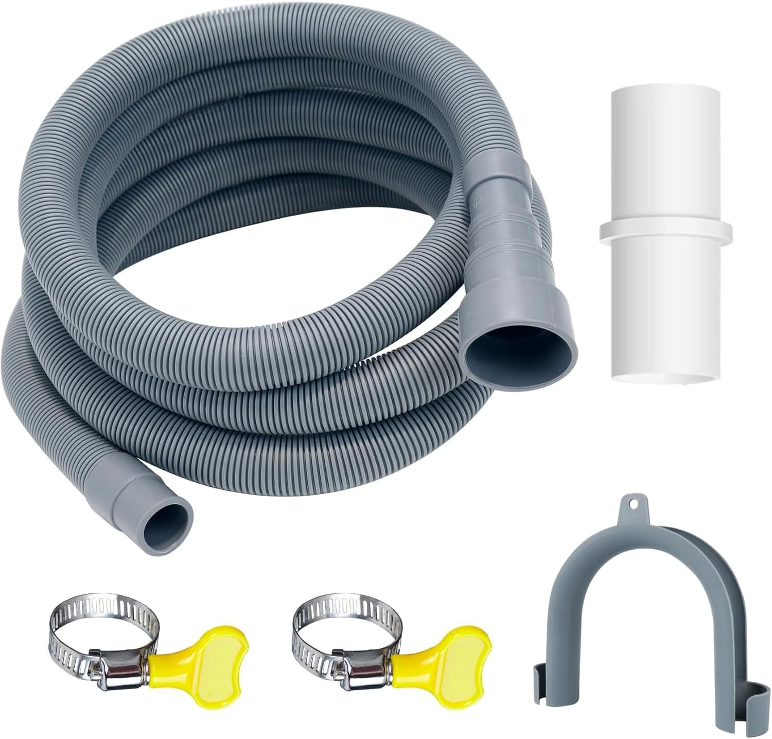 Xinghonyac Washing Machine Drain Hose Extension Kit, 6.56Ft/2M Flexible Dishwasher Drain Hose, Corrugated Washer Discharge Hose with 1 Adapter 1 U-Bend Holder 2 Hose Clamps image number 4