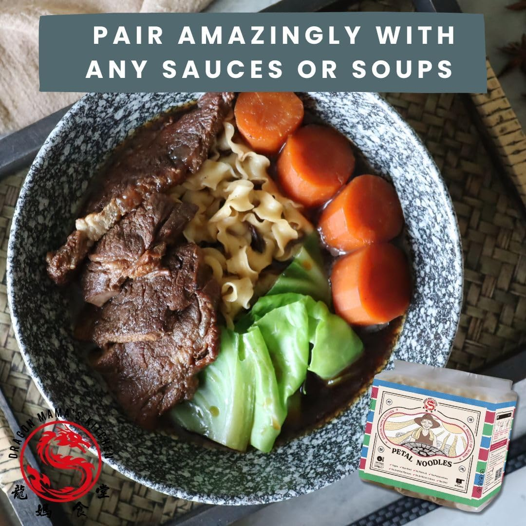 DRAGON MAMA'S KITCHEN Taiwanese Petal Noodles - 320G | Vegan &middot; Non-Fried &middot; No Palm Oil &middot; No Preservatives &middot; No Artificial Flavours &middot; No Artificial Colours &middot; No GMO (Pack of 1) image number 6