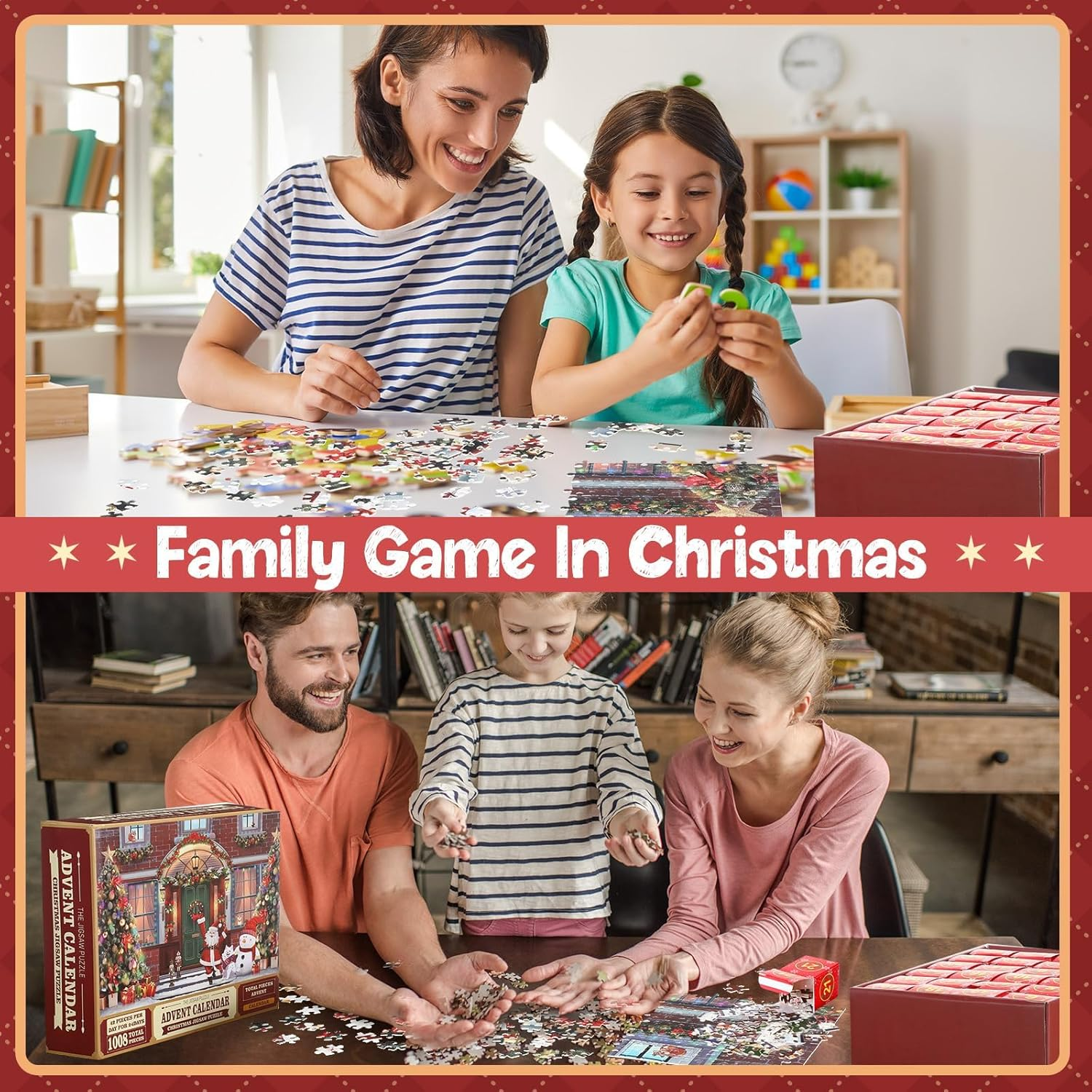 Advent Calendar 2025 Christmas Jigsaw Puzzles, Countdown to Christmas Cottage Holiday Puzzles for Kids Adults, 24 Parts 1008 Pieces image number 4