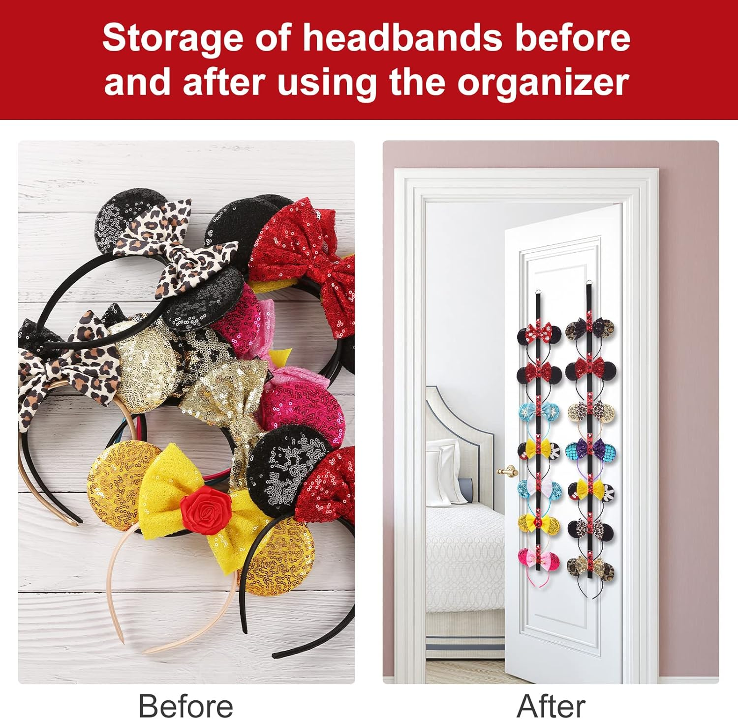 2Pcs Mouse Ears Headband Holder Polka Dot Hanging Wall Display Decor Vertical Headpiece Organizer Hair Bow Accessories Hanger Holder image number 2