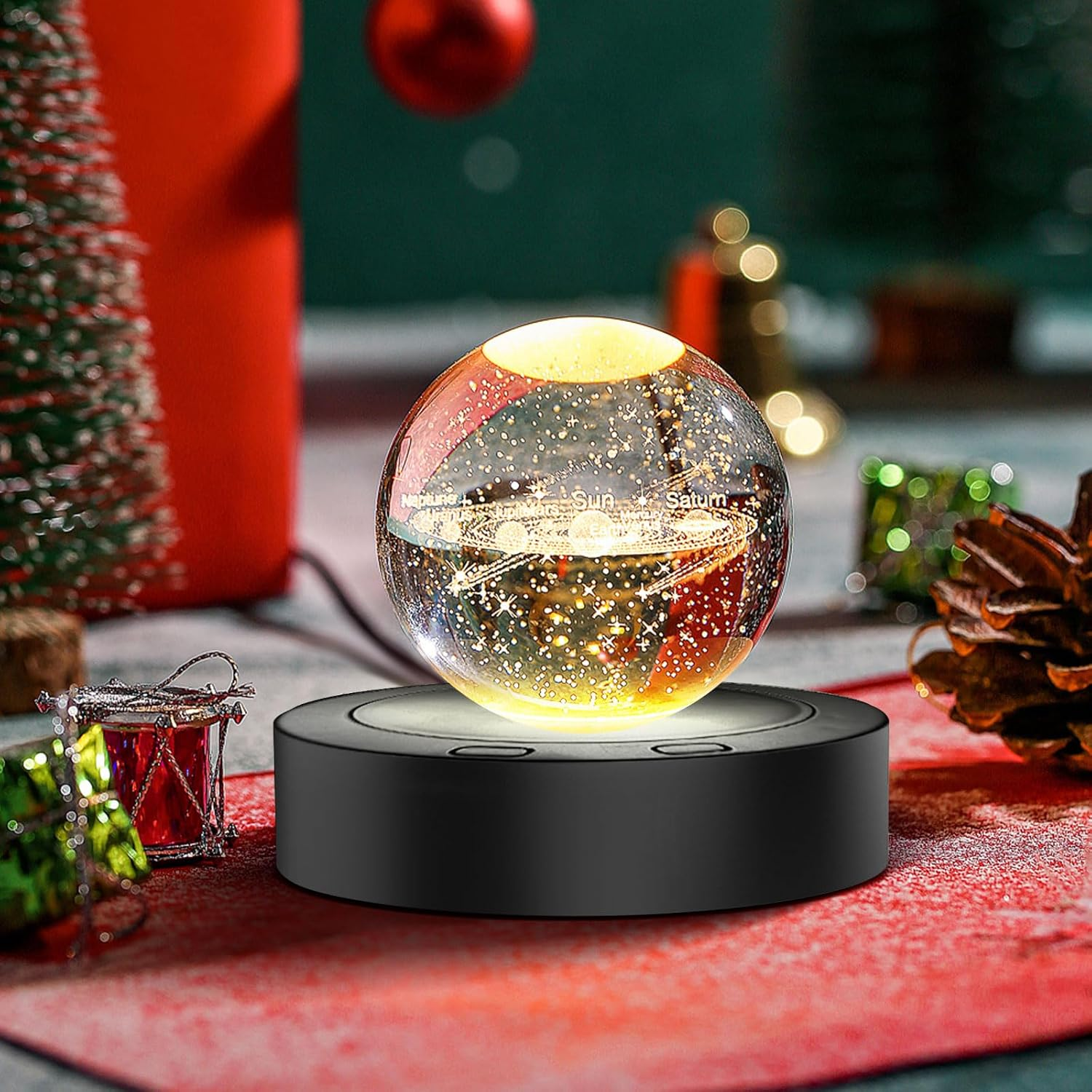 Dcvbny Rotatable round LED Light Base, 4 Revolving & 8 Light Modes, Black Led Display Stand, Multi-Color Rotating Base for Crystal Statues Glass Ball Glass Art image number 4
