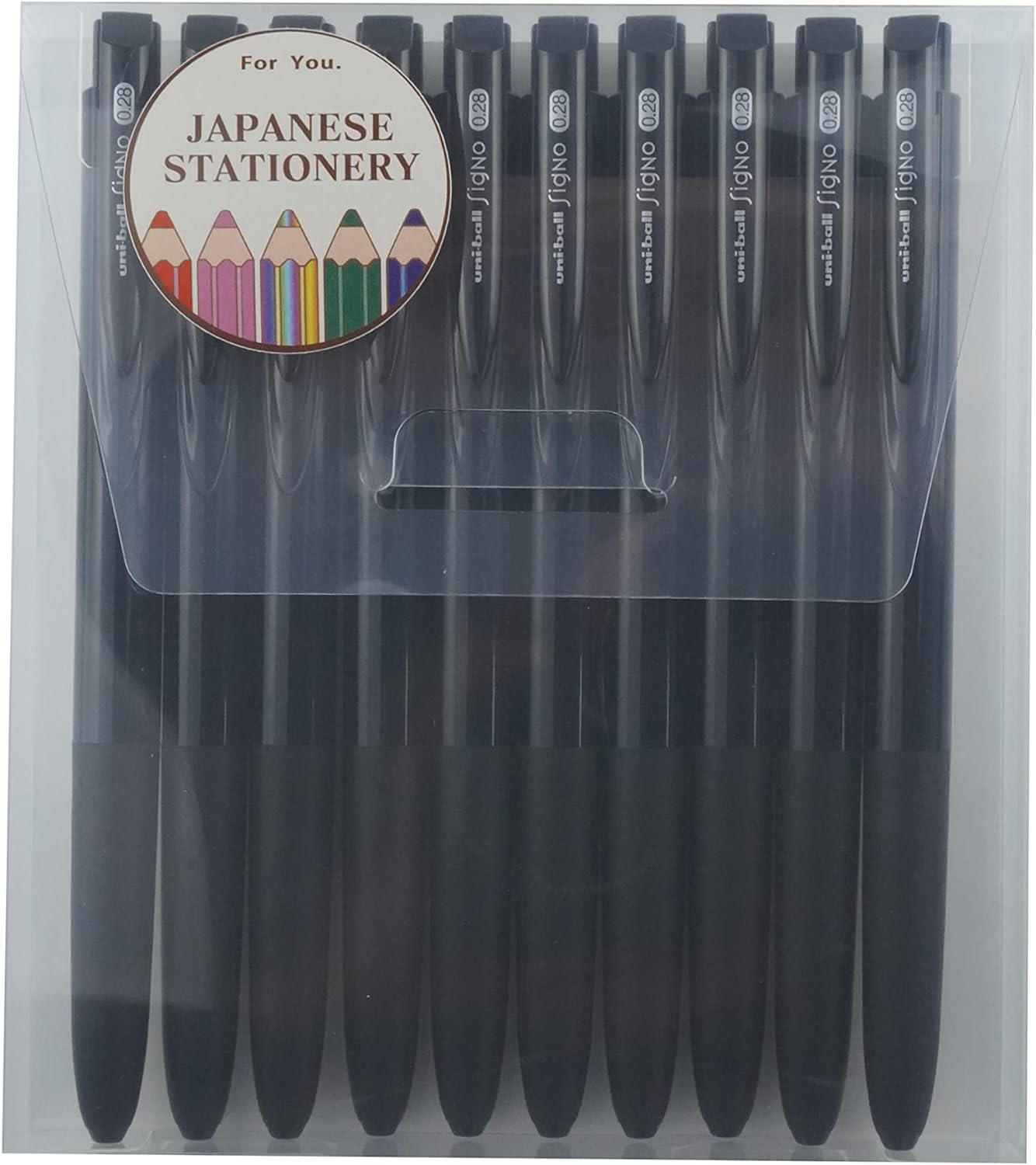 Signo Uni-Ball RT1, Retractable Gel Ink Pen,0.28Mm, Black Ink,10 Pcs with MIYABI Stationery Store Original Pen Case Set(Umn-155-28X10)