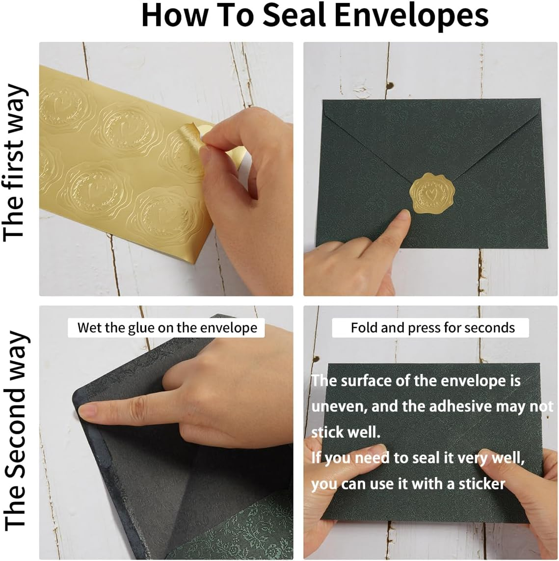 50 Pieces A7 Envelopes 5X7 Card Envelopes Vines Flower Texture Pattern V Flap Luxury Mailing Envelopes with Gold Stickers for Invitations, Wedding, Graduation, Baby Shower (Rose - Dark Green) image number 2