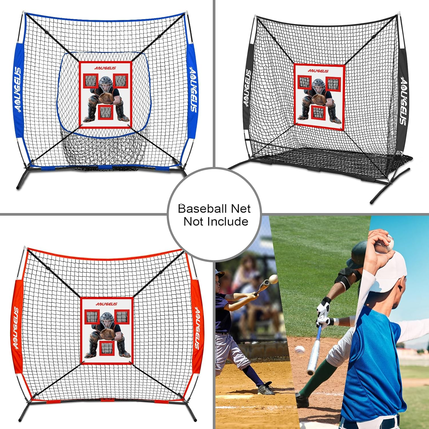 AOLIGEIJS Adjustable Pitching Pad, 3 Pocket Strike Zone Target for Baseball & Softball Net, with Realistic Catcher for Accuracy Training image number 2