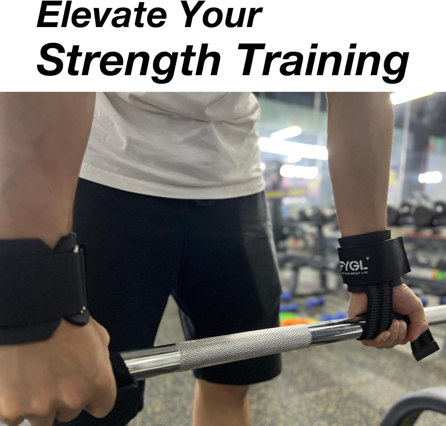 FYGL Lifting Straps with Dura Rubber Grip, No-Slip Nylon Wrist Strap with Neoprene Support for Weightlifting, Powerlifting, Deadlifts image number 6