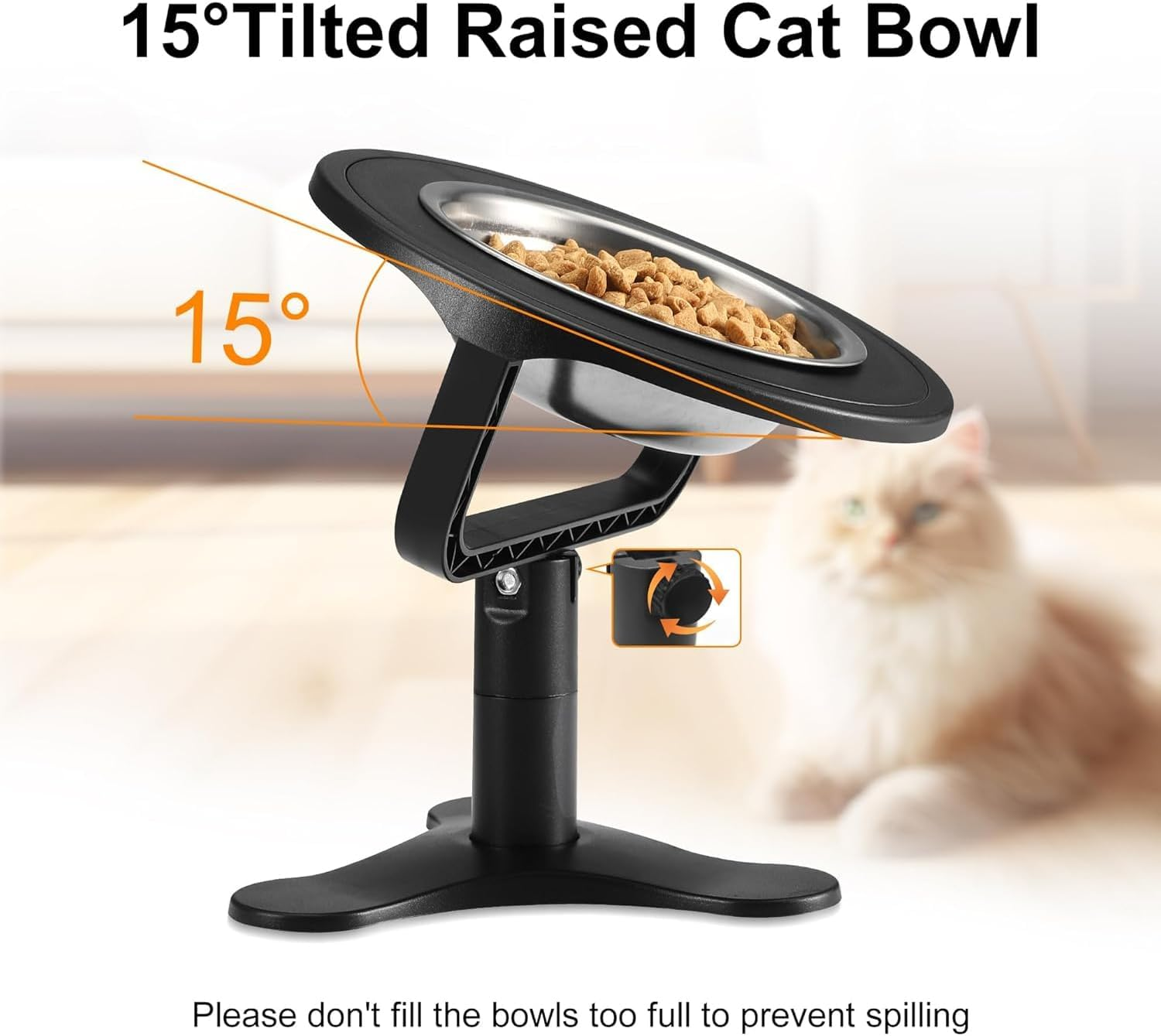 Adjustable Raised Cat Food Bowl - Tilted Design for Cats - PRENDIEEN Elevated Cat Food Water Bowl for Improved Digestion and Comfort (1-Pack)