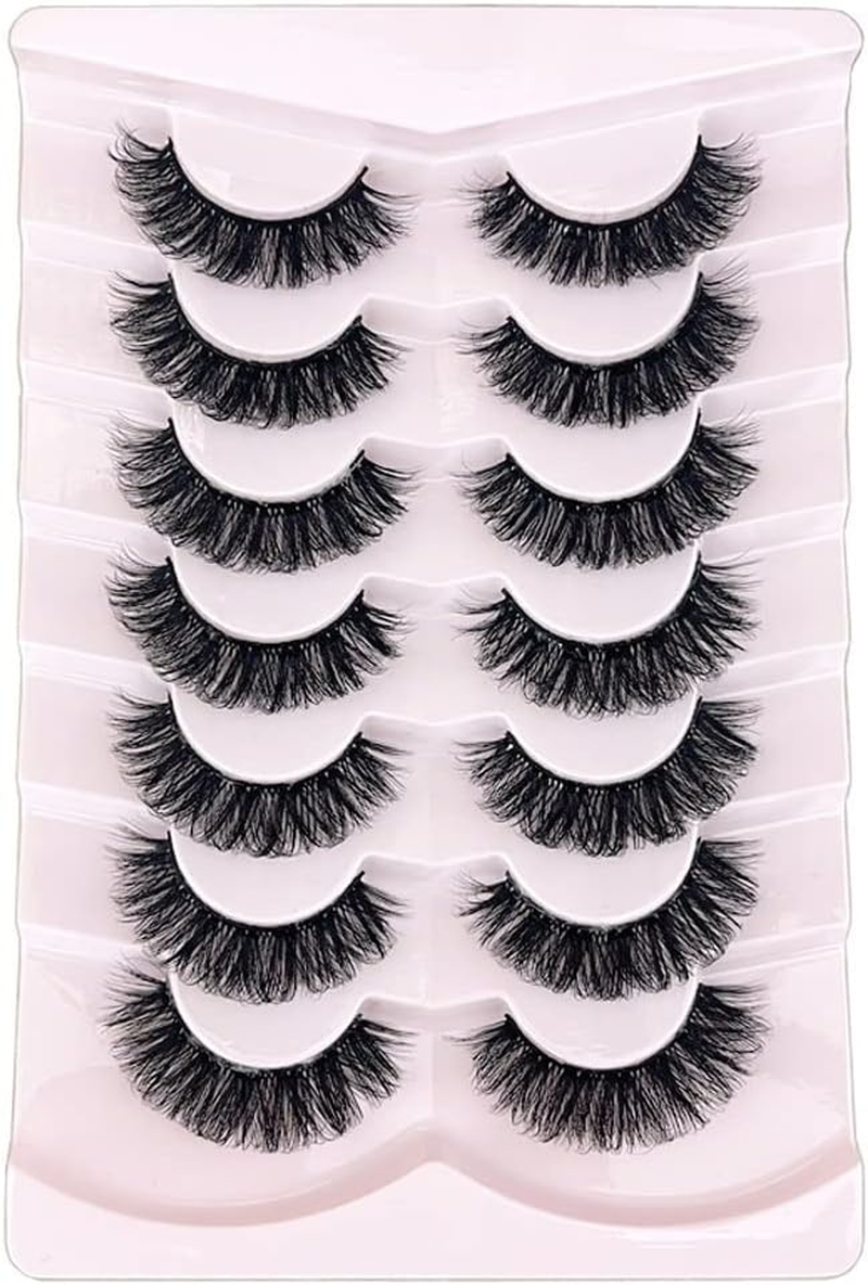 OCHILIMA Russian Strip Eyelashes, Natural Look, D Curly, Fluffy, 3D Effect, Cat Eye, Soft, Fake Lashes, Pack of 7 Pairs