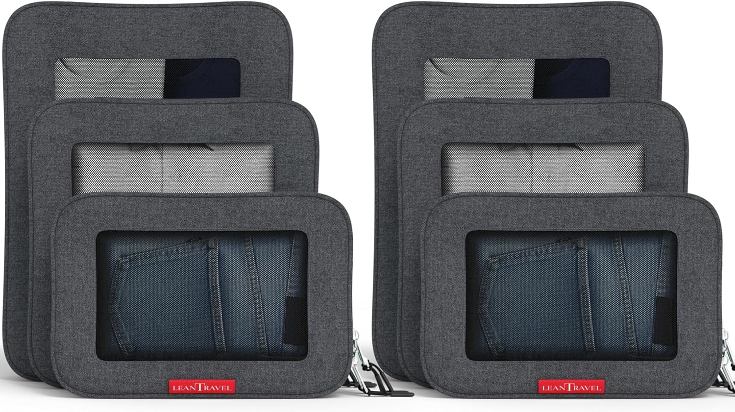 Leantravel Compression Packing Cubes Luggage Organizers for Travel W/Double Zipper (6) Set - Color Black