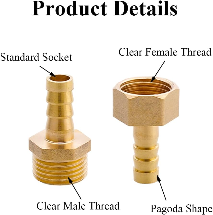 2PCS Brass Barb Hose Fitting, 1/2 Inch BSP Female Thread Barbed Tail Hose Pipe Connector Adapter, Garden Hose Coupler Joint for Fuel Air Gas Water Oil (12Mm) image number 3